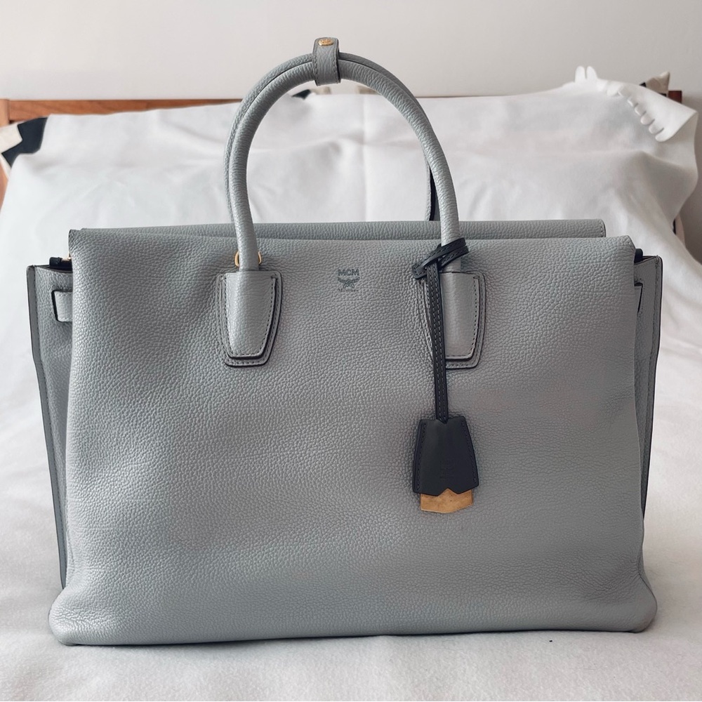 SOLD - MCM Large Milla Concrete (Light Blue-Gray) Leather Satchel Tote - Picture 3 of 17